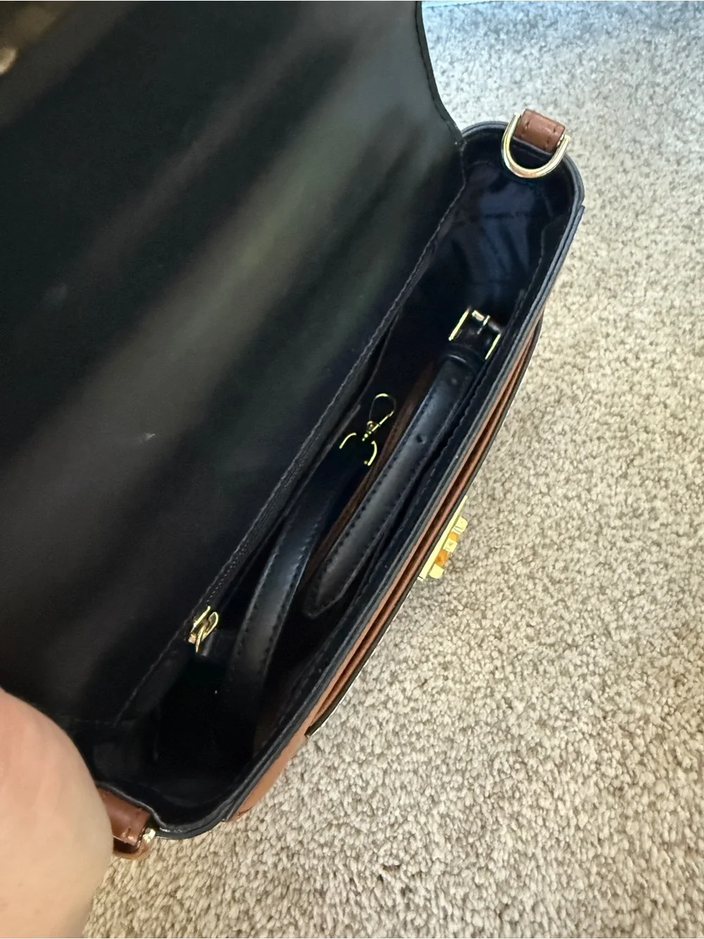 Michael Kors Colorblock Leather Top-Handle Satchel in Black/Cream/Tan